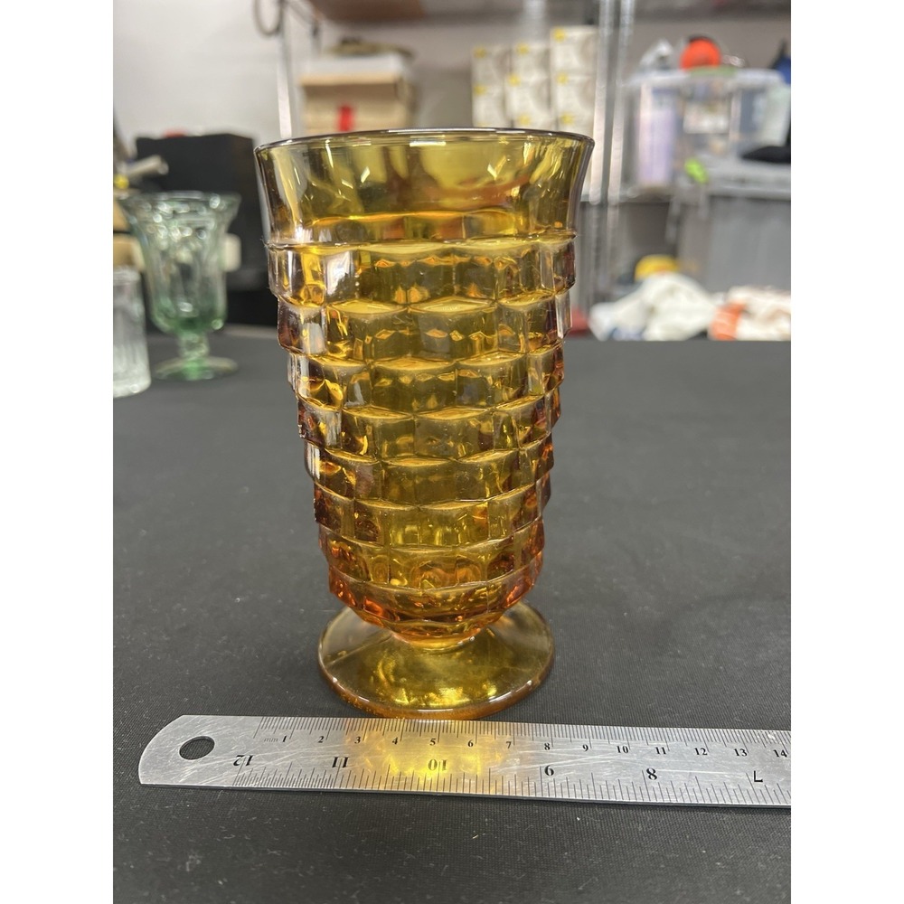 Vintage Indiana Glass‎ Amber Whitehall Cubist Pedestal Drinking Glass